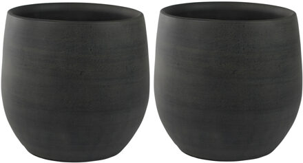 Ter Steege Plantenpot - 2x stuks - moderne look - zwart - 36 x 32 cm