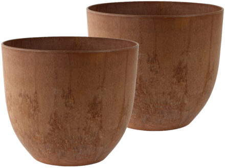 Ter Steege Plantenpot - 2x stuks - terra bruin - kunststof - 33 x 29 cm - Met drainagesysteem