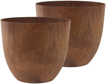 Ter Steege Plantenpot - 2x stuks - terra bruin - kunststof - D45 x H38 cm - bloempot