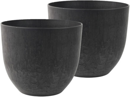 Ter Steege Plantenpot - 2x stuks - zwart - kunststof - D28 x H24 cm - bloempot