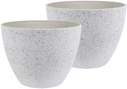 Ter Steege Plantenpot - 2x - wit - kunststof en steenpoeder - 22 x 17 cm - Binnen en buiten
