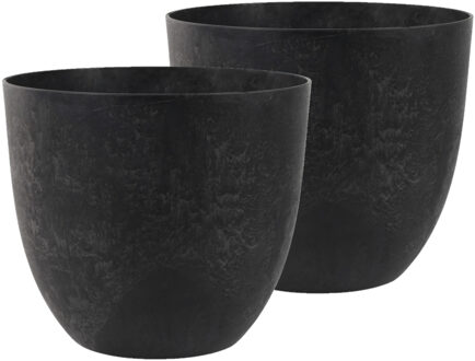 Ter Steege Plantenpot - 2x - zwart - kunststof - D38 x H33 cm - bloempot