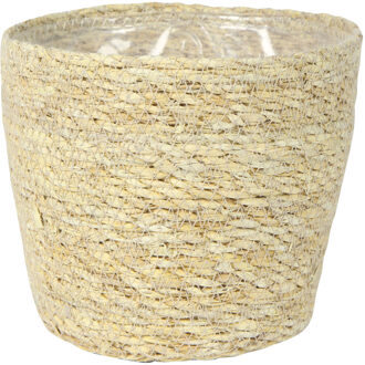 Ter Steege Plantenpot - beige - gevlochten zeegras - 18 x 16 cm - plastic binnenkant