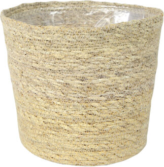 Ter Steege Plantenpot - beige - gevlochten zeegras - 26 x 23 cm - plastic binnenkant