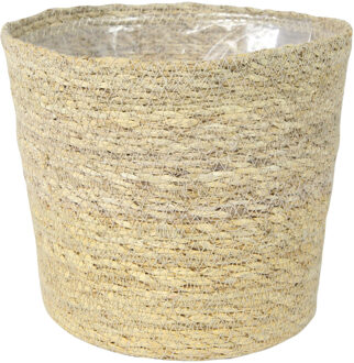 Ter Steege Plantenpot - beige - gevlochten zeegras - 30 x 26 cm - plastic binnenkant