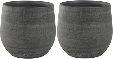 Ter Steege Plantenpot/bloempot - 2x - keramiek - grijs - 31 x 28 cm