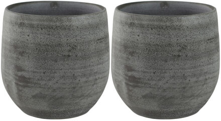 Ter Steege Plantenpot/bloempot - 2x - keramiek - mystic grijs - D22 x H20 cm