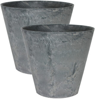 Ter Steege Plantenpot/bloempot - 2x - natuursteen look grijs - D22 x H20 cm