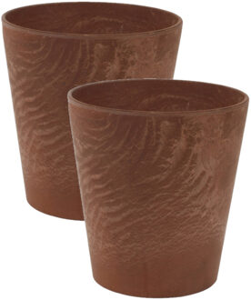 Ter Steege Plantenpot/bloempot - 2x - natuursteen look terra - D17 x H15 cm