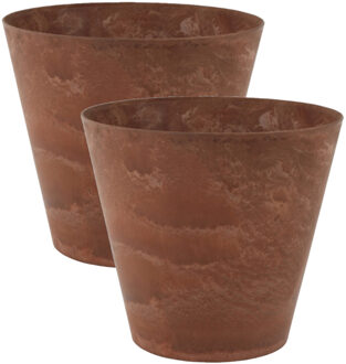 Ter Steege Plantenpot/bloempot - 2x stuks - dark terra cotta - D32 x H29 cm - natuursteen look