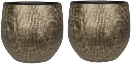 Ter Steege Plantenpot/bloempot - 2x stuks - keramiek - metal goud - 31 x 28 cm