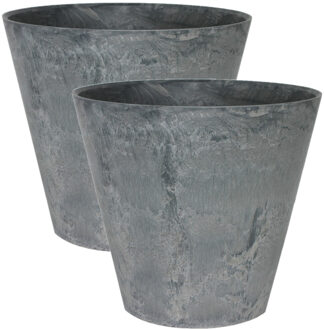 Ter Steege Plantenpot/bloempot - 3x - natuursteen look grijs - D17 x H15 cm