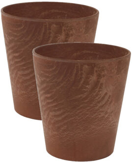 Ter Steege Plantenpot/bloempot - 3x - natuursteen look terra - D17 x H15 cm