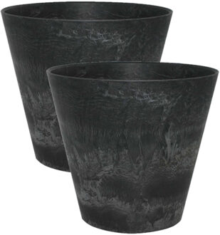 Ter Steege Plantenpot/bloempot - 3x - natuursteen look zwart - D17 x H15 cm