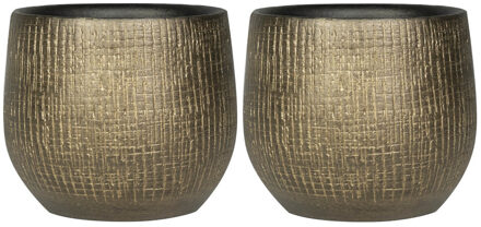 Ter Steege Plantenpot/bloempot in een strakke Modern design look - 2x stuks - metal goud - Dia 18 cm en Hoogte