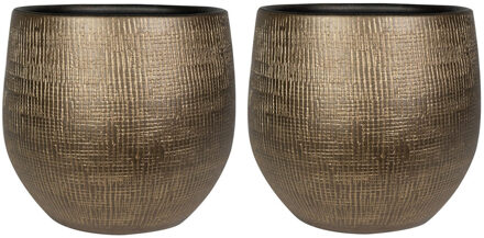 Ter Steege Plantenpot/bloempot in een strakke Modern design look - 2x stuks - metal goud - Dia 36 cm en Hoogte