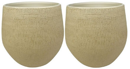 Ter Steege Plantenpot/bloempot in een strakke Modern design look - 2x stuks - zand/beige - Dia 31 cm en Hoogte