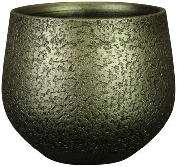 Ter Steege Plantenpot/bloempot - keramiek - metallic donkergroen - touch of gold - D23/H20 cm