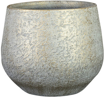 Ter Steege Plantenpot/bloempot - keramiek - metallic zilvergrijs - touch of gold - D19/H16 cm