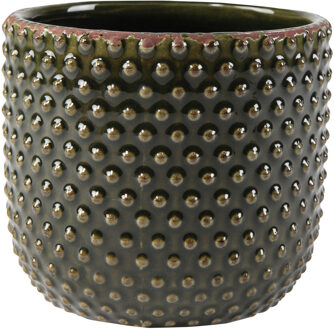 Ter Steege Plantenpot/bloempot Luxery Spike - keramiek - groen - Bolletjes motief - D14 x H13 cm - Plantenpotten