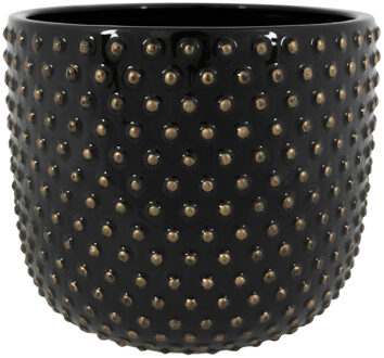 Ter Steege Plantenpot/bloempot Luxery Spike - keramiek - zwart - bolletjes motief - D15 x H13 cm