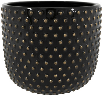 Ter Steege Plantenpot/bloempot Luxery Spike - keramiek - zwart - Bolletjes motief - D24 x H21 cm - Plantenpotten