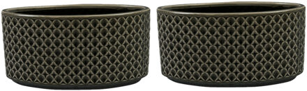 Ter Steege Plantenpot/bloempot schaal Cairo - 2x - keramiek - antraciet - Oosters motief - D26 x H12 cm