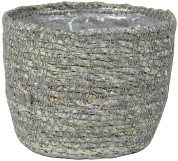 Ter Steege Plantenpot/bloempot van jute/zeegras diameter 13 cm en hoogte 10 cm ijsblauw/grijs