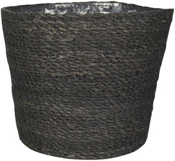 Ter Steege Plantenpot - grijs - gevlochten zeegras - 18 x 16 cm - plastic binnenkant