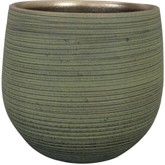 Ter Steege Plantenpot - keramiek - donkergroen - stripes - 22x20cm - Plantenpotten