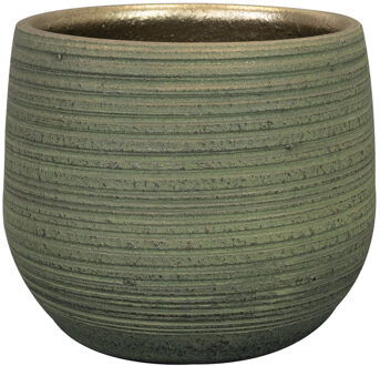 Ter Steege Plantenpot - keramiek - donkergroen - stripes - D18xH16cm - Plantenpotten