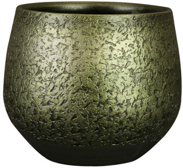 Ter Steege Plantenpot - keramiek - metallic donkergroen/gold finish - 19x16cm