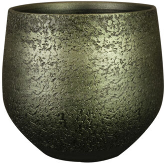 Ter Steege Plantenpot - keramiek - metallic donkergroen/gold finish - 27x25cm