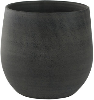 Ter Steege Plantenpot - keramiek - zwart - grafiet look - 22 x 20 cm