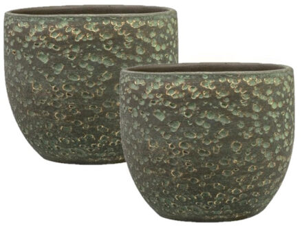 Ter Steege Plantenpot Lava Stone - Set van 2x stuks - groen - D29 x H26 cm - binnen - bloempot