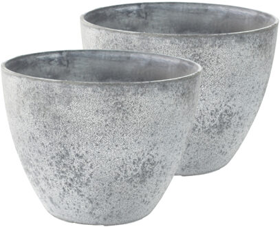 Ter Steege Plantenpot - Set van 2x stuks - betongrijs - kunststof - steenpoeder - 29 x 22 cm - Binnen en buiten