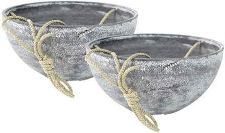 Ter Steege Plantenpot - Set van 2x stuks - hangend - grijs - kunststof - 25 x 12 cm - Voor buiten