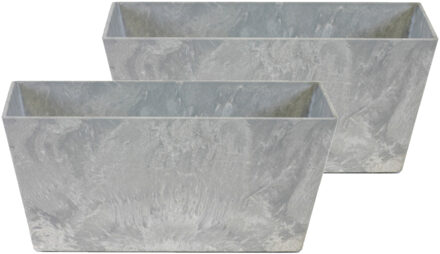 Ter Steege Set van 2x stuks bloempot/plantenpot balkonbak van gerecycled kunststof steengrijs D37 en H17 cm
