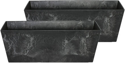 Ter Steege Set van 2x stuks bloempot/plantenpot balkonbak van gerecycled kunststof zwart D55 x 17 en H17 cm