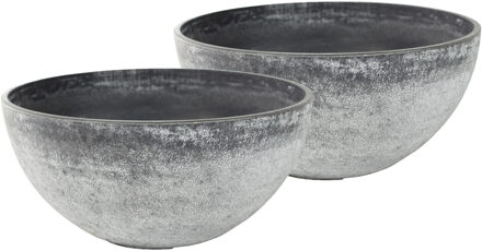 Ter Steege Set van 2x stuks bloempotten/plantenpotten schaal van gerecycled kunststof betongrijs D35 en H17 cm