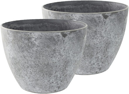 Ter Steege Set van 2x stuks bloempotten/plantenpotten van gerecycled kunststof betongrijs D36 en H27 cm