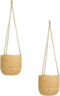 Ter Steege Set van 2x stuks hangende plantenpot/bloempot van jute/zeegras d 19 cm en h 17 cm creme beige