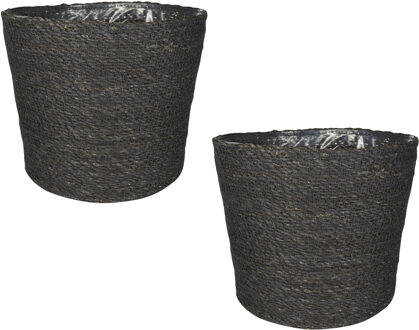 Ter Steege Set van 2x stuks plantenpot/bloempot van jute/zeegras diameter 30 cm en hoogte 26 cm grijs - Plantenpotten