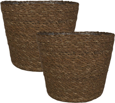 Ter Steege Set van 3x stuks plantenpot/bloempot van jute/zeegras diameter 18 cm en hoogte 16 cm camel bruin
