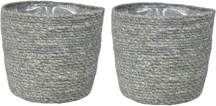 Ter Steege Set van 4x stuks plantenpot/bloempot van jute/zeegras diameter 18 cm en hoogte 16 cm ijsblauw/grijs