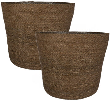 Ter Steege Set van 4x stuks plantenpot/bloempot van jute/zeegras diameter 30 cm en hoogte 26 cm camel bruin