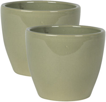Ter Steege Steege Bloempot - 2x - groen - Scandinavische look - glanzend - keramiek - 13 x 11 cm