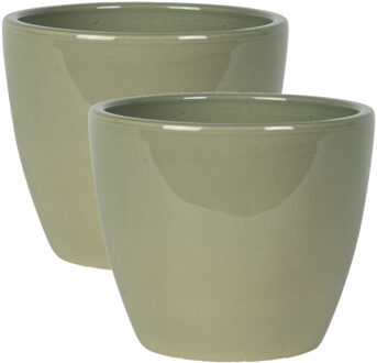 Ter Steege Steege Bloempot - 2x - groen - Scandinavische look - glanzend - keramiek - 18 x 16 cm
