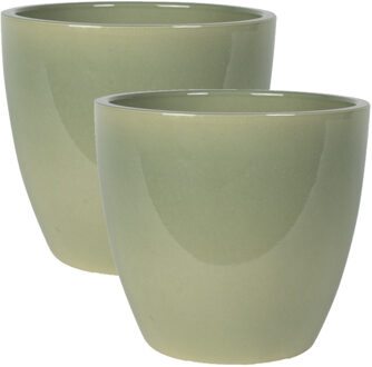 Ter Steege Steege Bloempot - 2x stuks - groen - Scandinavische look - glanzend - keramiek - 24 x 22 cm