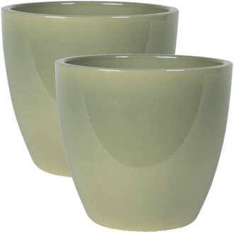 Ter Steege Steege Bloempot - 2x stuks - groen - Scandinavische look - glanzend - keramiek - 33 x 28 cm